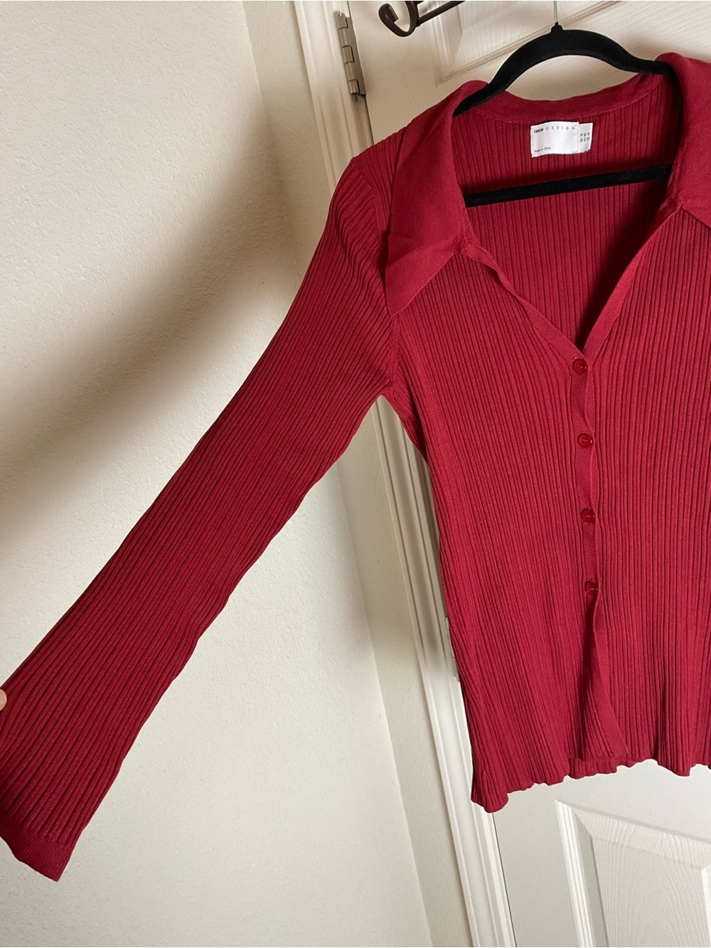 ASOS DESIGN Red Ribbed Collared Cardigan - Size 14 - - Picture 6 of 8